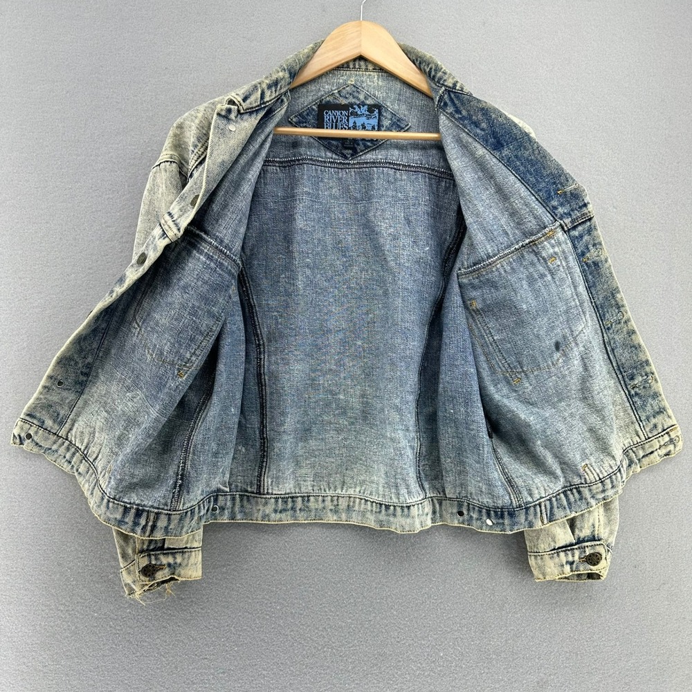 90s Canyon River Blues Acid Wash Denim Jacket Grunge SZ L Punk Distressed VTG